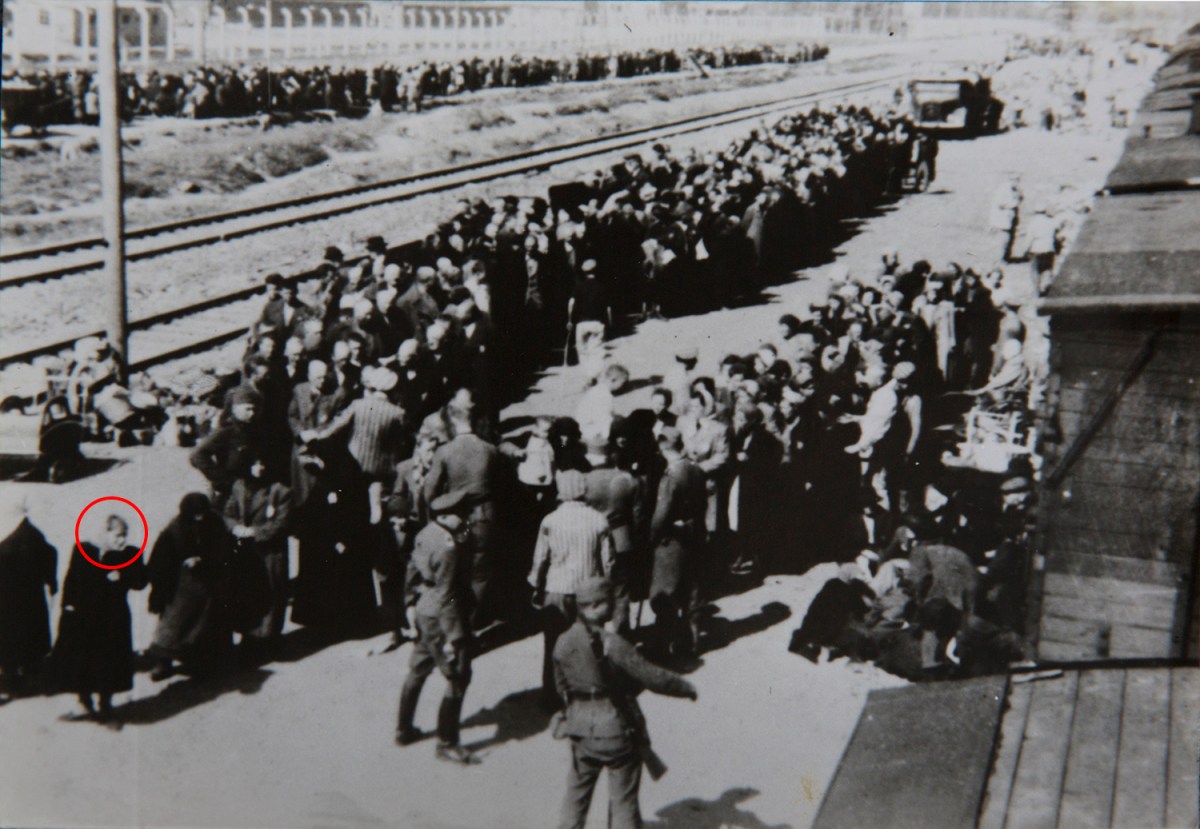 A picture provided by Irene Weiss shows her as a 13-year-old girl, in the lower left corner, moments before 