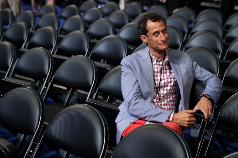 Anthony Weiner attends the start of the second day of the Democratic National Convention at the Wells Fargo Center, July 26, 2016 in Philadelphia.