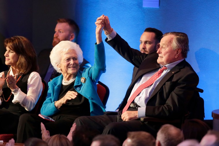 Barbara Bush and Former President George H.W. Bush at the Republican presidential primary candidate debate and Telemundo on Feb. 25, 2016, in Houston, TX.