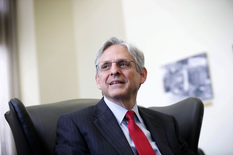Merrick Garland during a meeting with U.S. Sen. Brian Schatz, on May 10, 2016 on Capitol Hill in Washington, DC.