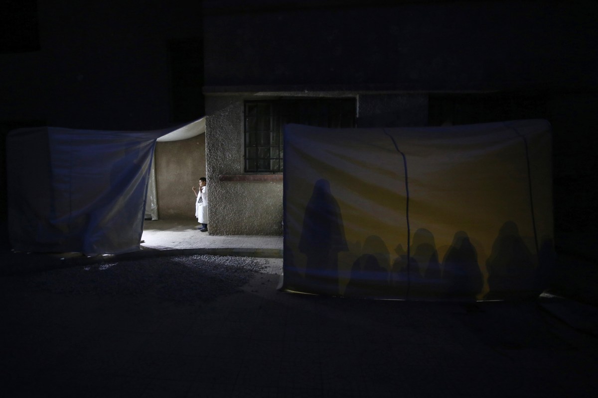 Children reenact Hajj rituals at a school in Douma on Sept. 15. Mohammed BadraÃ¢ÂÂEPA