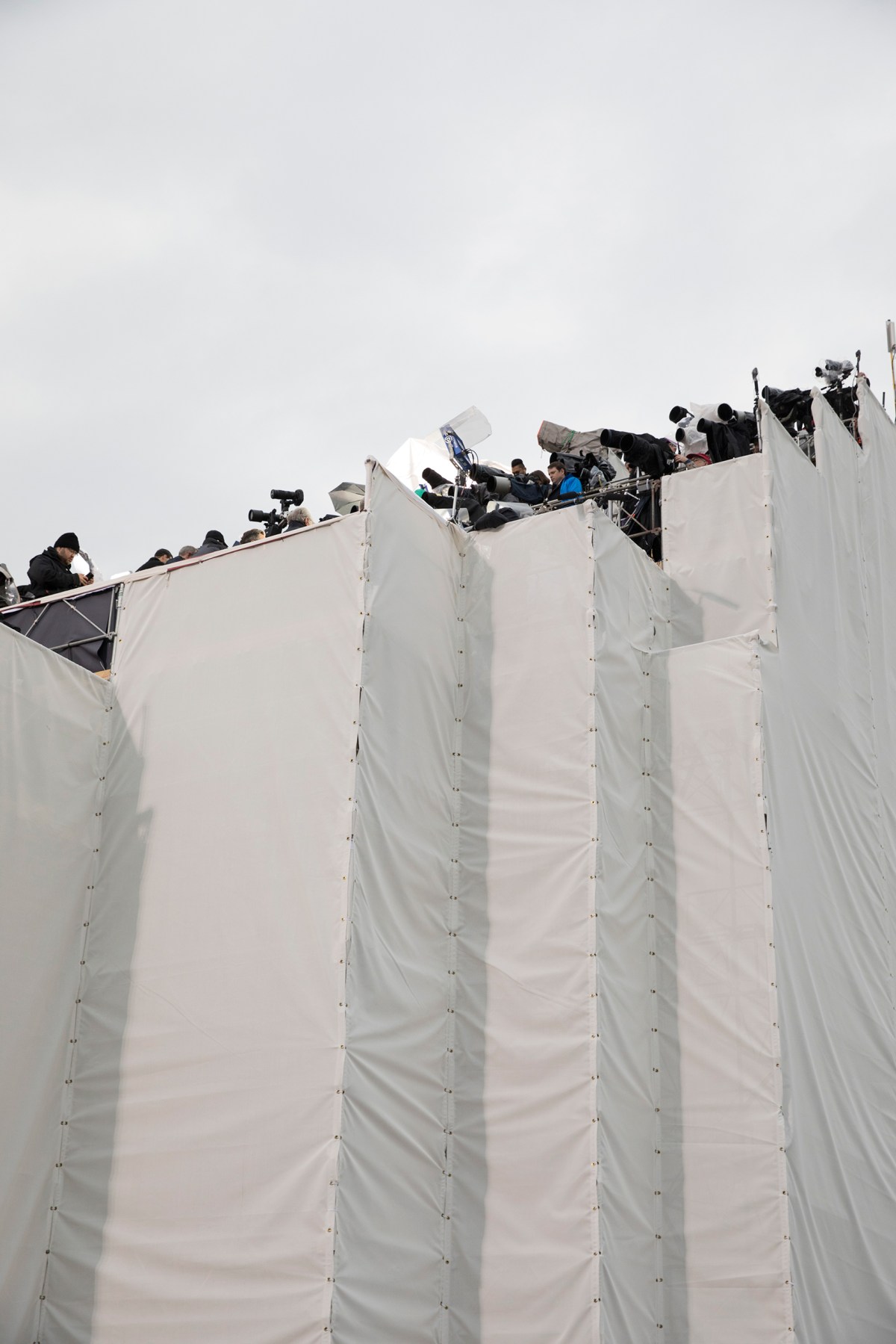 A view of the media at the site of President Trump's inauguration ceremony on Capitol grounds in Washington, D.C., on Jan. 20, 2017.