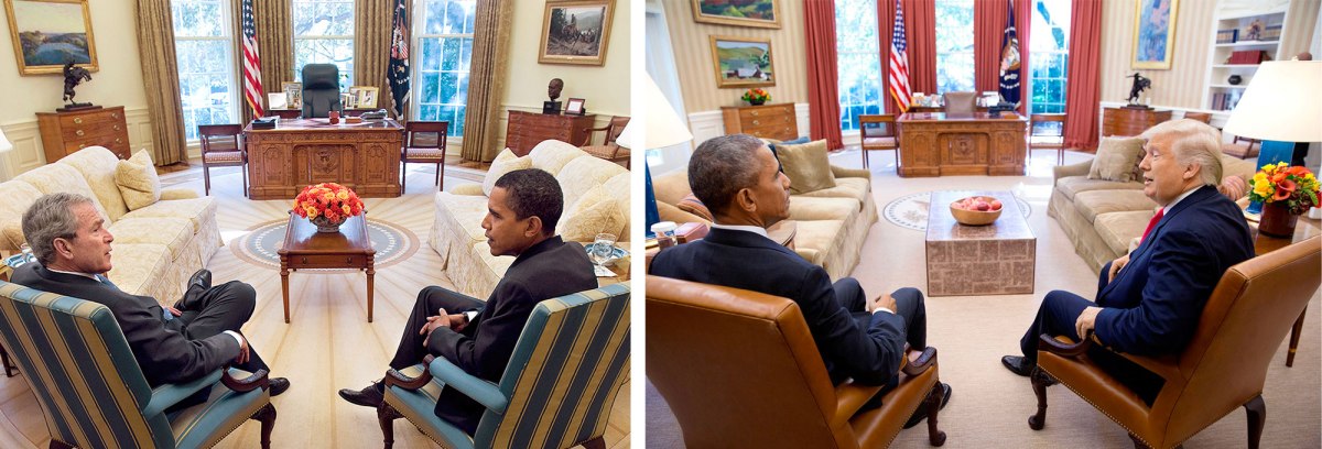Bush And Obama: Eric DraperâThe White House/Getty Images; Obama and trump: Pete SouzaâThe White House