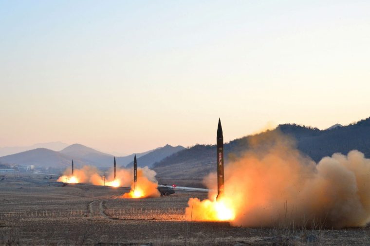 North Korea conducts a ballistic rocket-launching drill in an undated photo released MarchÃ 7.