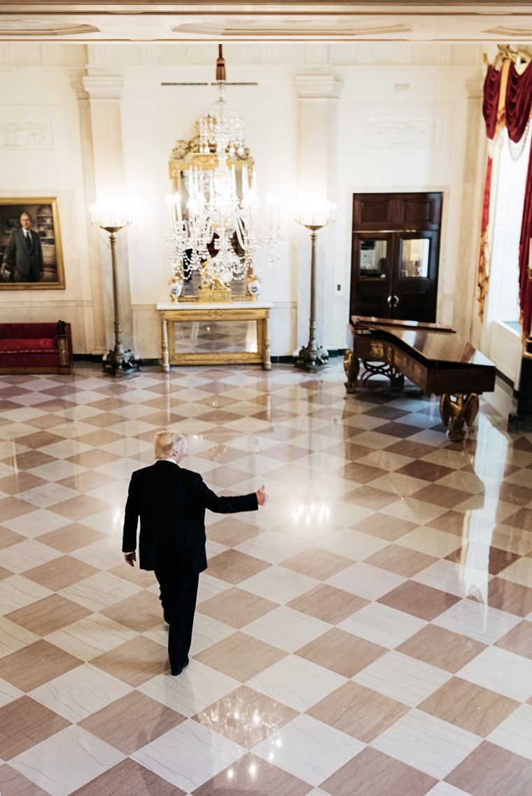 With First Lady Melania Trump in New York until the summer, the President often gives tours of the mansion to dinner guests. Benjamin Rasmussen for TIME